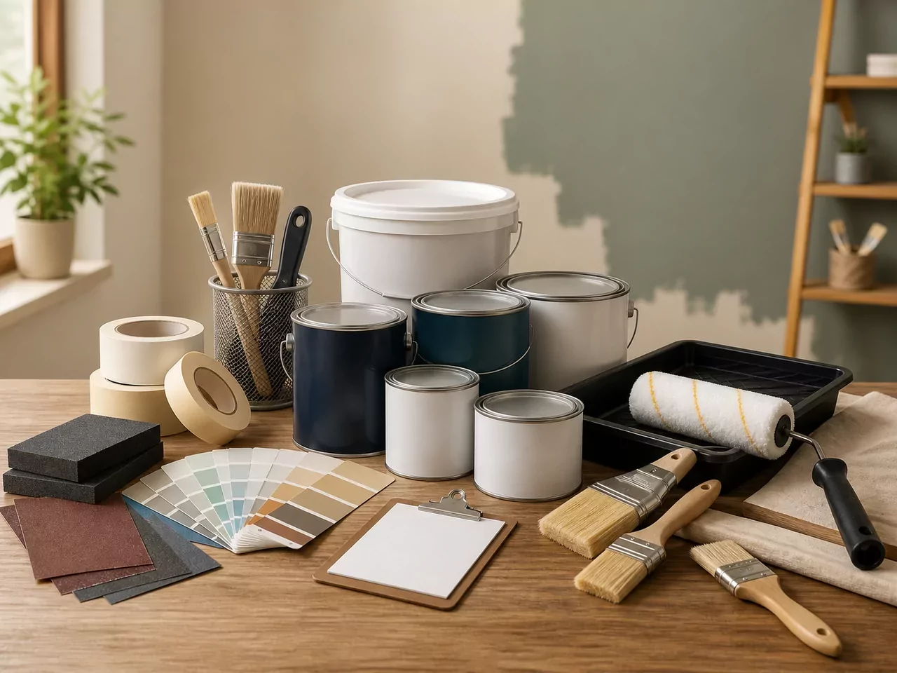 Kit de pinturas, brochas, rodillos y accesorios para completar un proyecto
